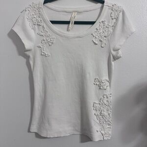 Anthropologie White Lace Ribbed Top